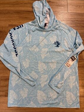 Men's Light Blue Floral Hooded Swim Rash Guard